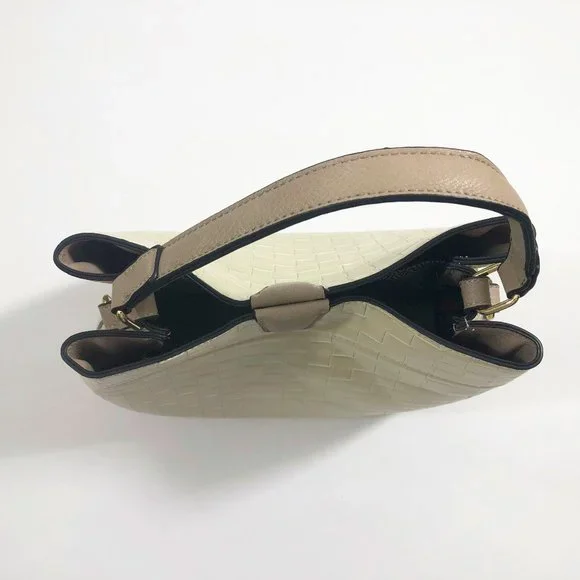 Jen & Co Tati Satchel Cross Body Bag Vegan Leather Beige Woven Pattern - Picture 5 of 9